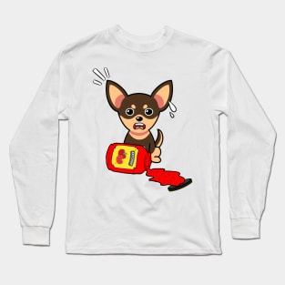 Funny small dog spilled tomato ketchup Long Sleeve T-Shirt